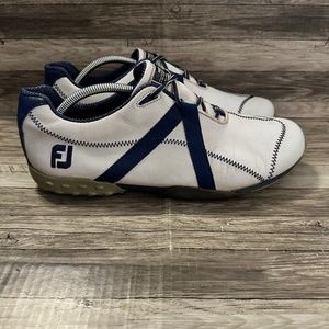 Footjoy Project M Golf Shoes Mens Size 10 White Blue Spike-less Low Lace Up